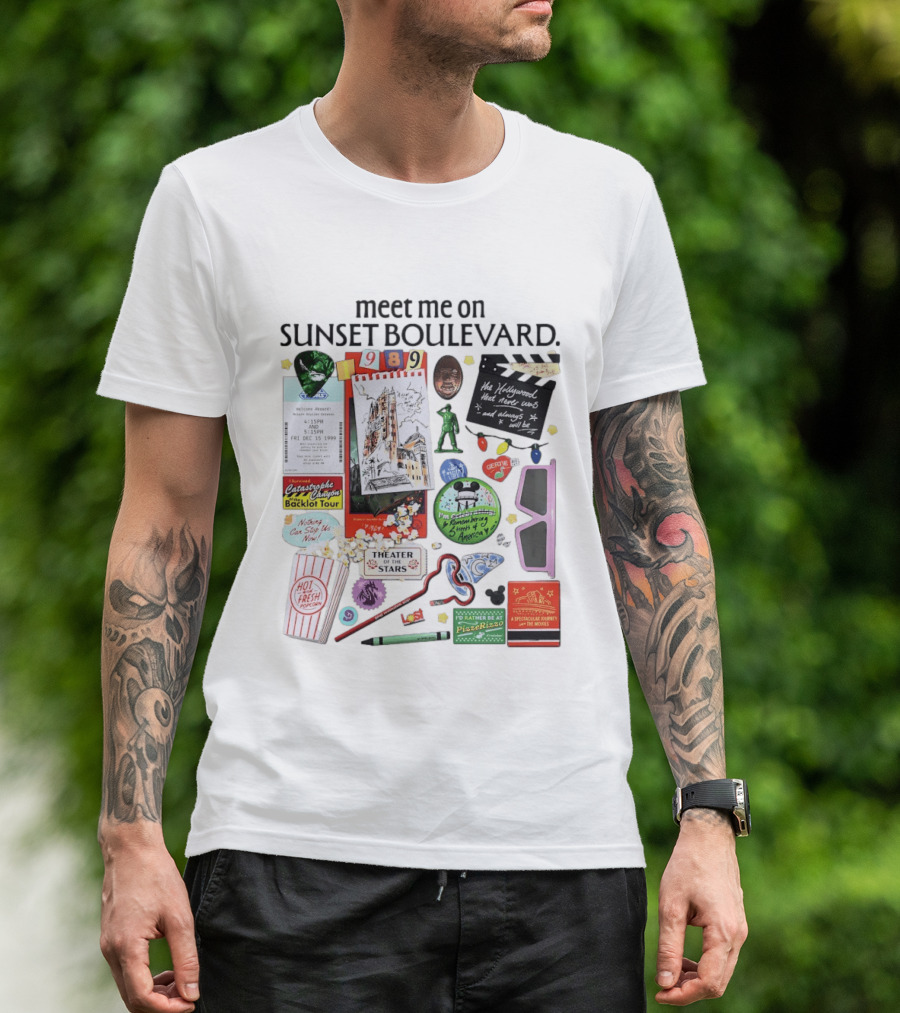 Meet Me On Sunset Boulevard Hollywood Tower Of Terror Theater Of The Stars Pizza Rizzo 3D Glasses Collage T-Shirt
