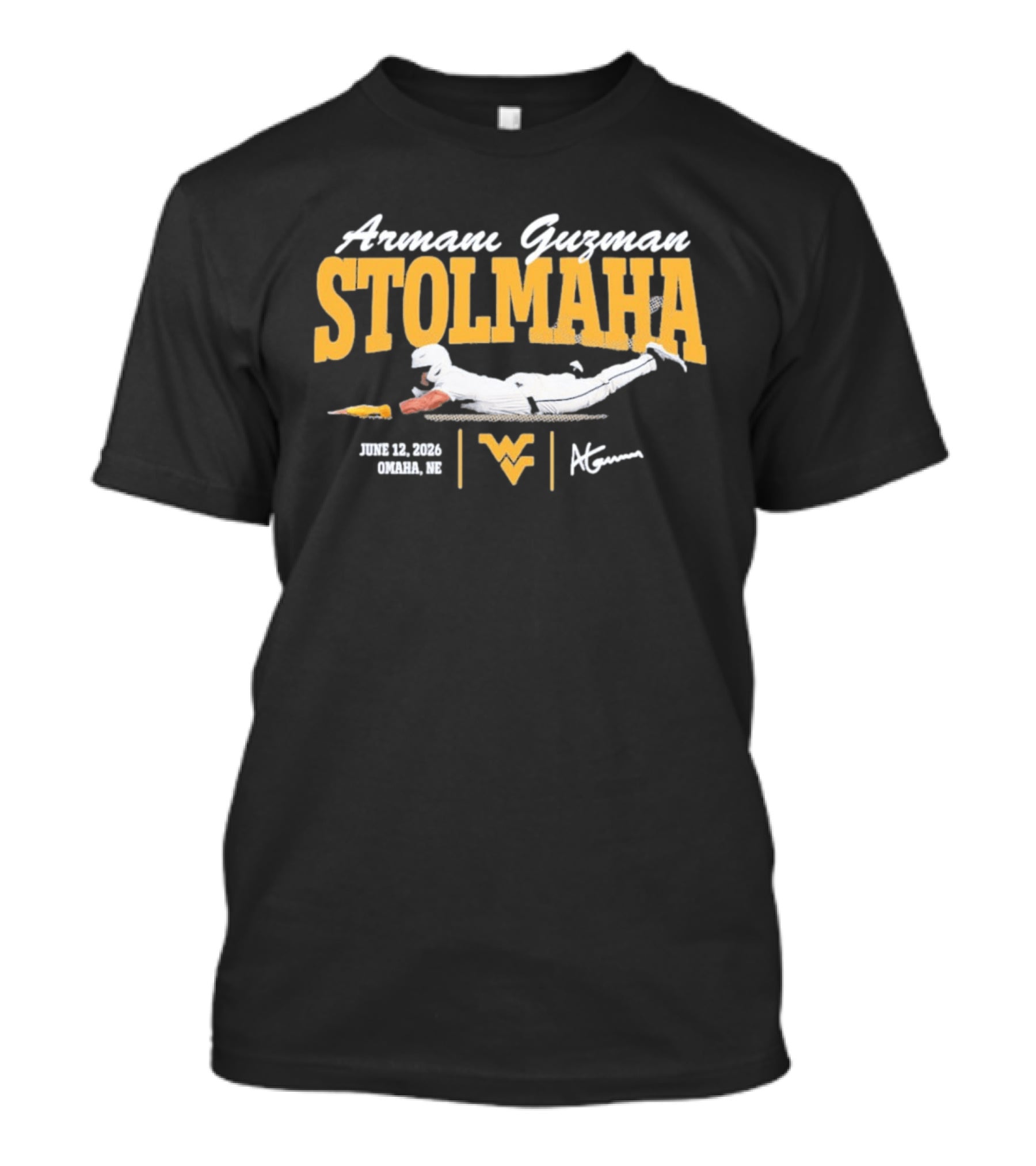 Armani Guzman Stolmaha West Virginia Mountaineers June 12 2026 Omaha NE T-Shirt