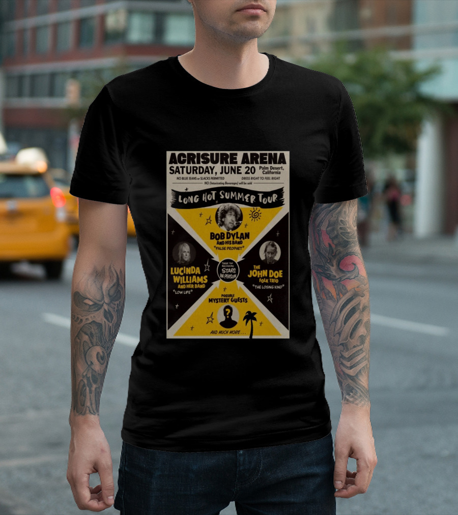 Bob Dylan Long Hot Summer Tour Acrisure Arena June 20 2026 Palm Desert Featuring Lucinda Williams John Doe T-Shirt