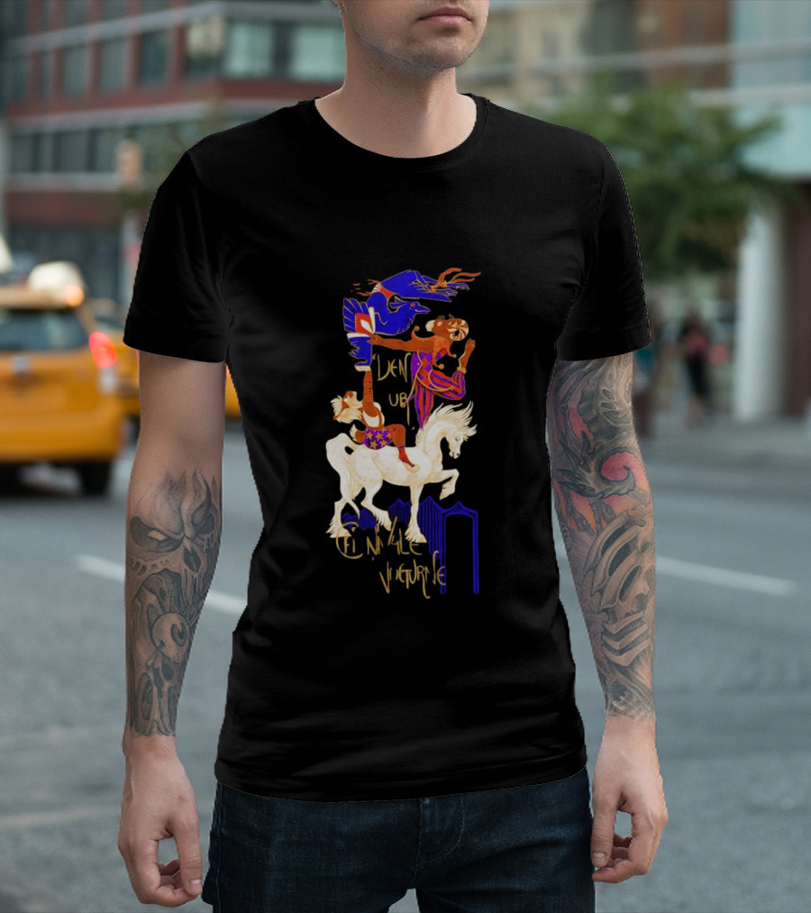 Cirque Style Acrobats On Horseback With Blue And Gold Accents T-Shirt