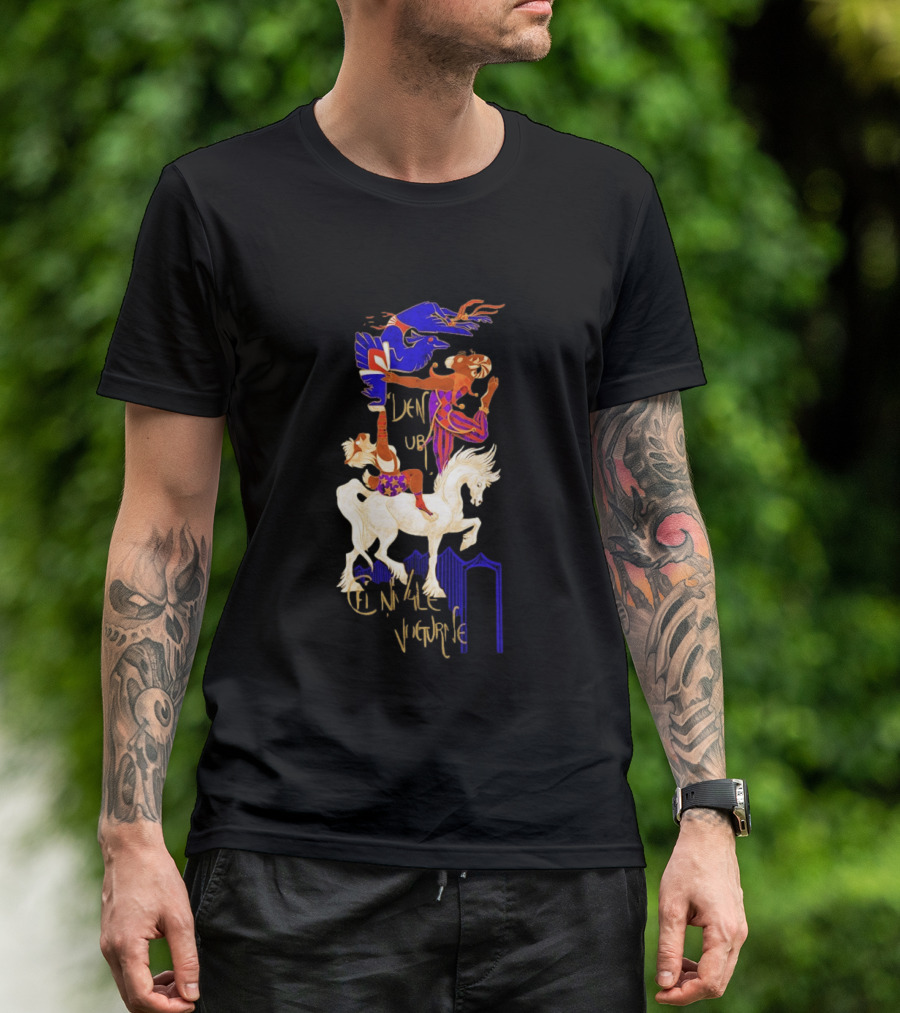 Cirque Style Acrobats On Horseback With Blue And Gold Accents T-Shirt
