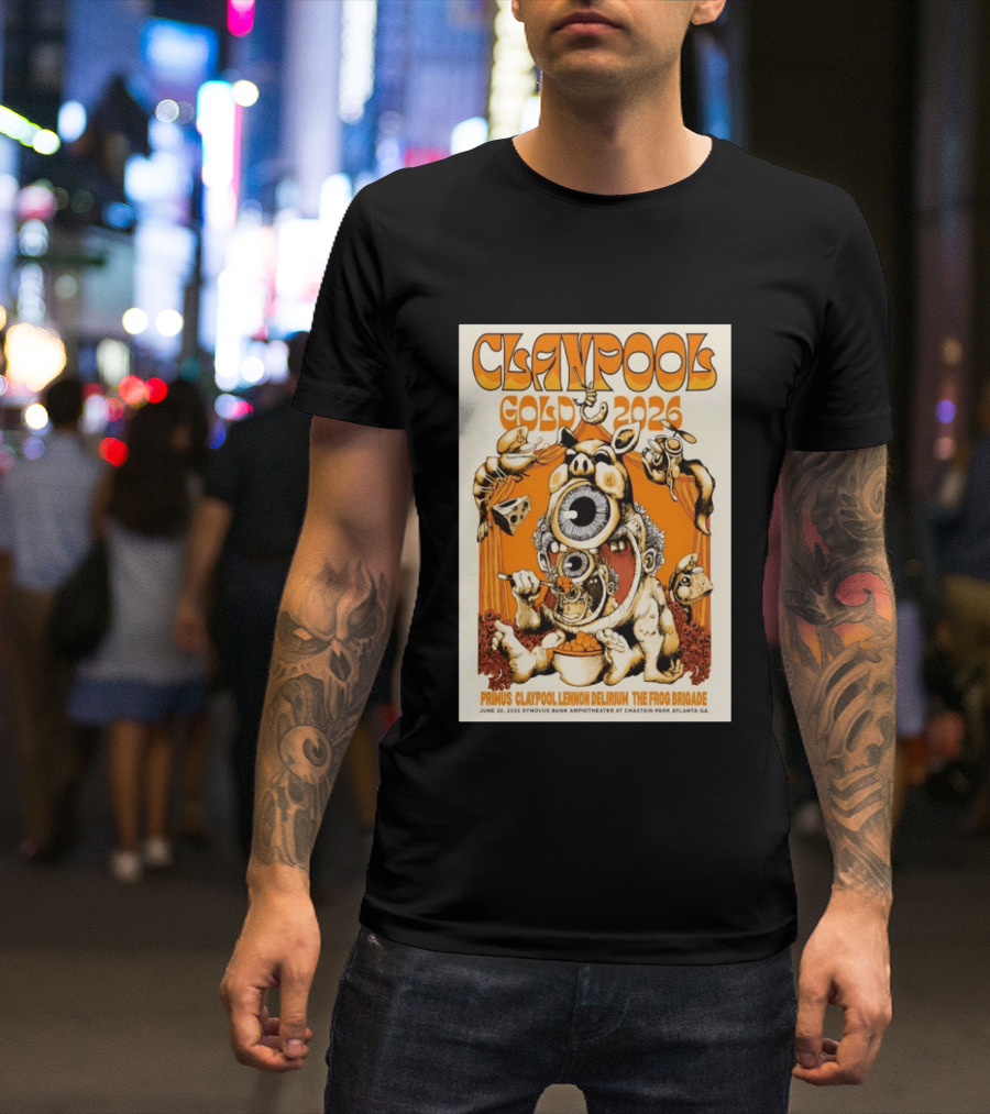 Claypool Gold 2026 Primus Lennon Delirium The Frog Brigade Atlanta June 20 Synovus Bank Amphitheater T-Shirt