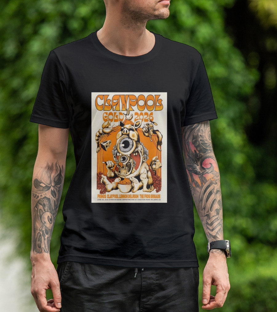 Claypool Gold 2026 Primus Lennon Delirium The Frog Brigade Atlanta June 20 Synovus Bank Amphitheater T-Shirt