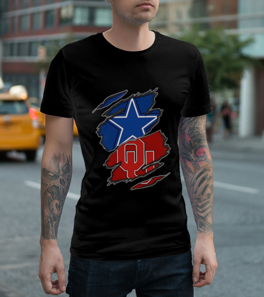 Dallas Cowboys Oklahoma Sooners Two Teams One Heart Scratch T-Shirt