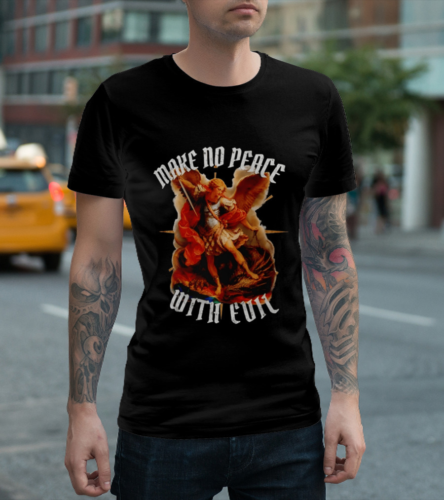 Make No Peace With Evil Angelic Warrior With Sword And Wings T-Shirt