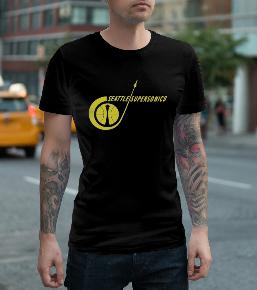 Seattle SuperSonics Basketball Space Needle Icon Yellow T-Shirt