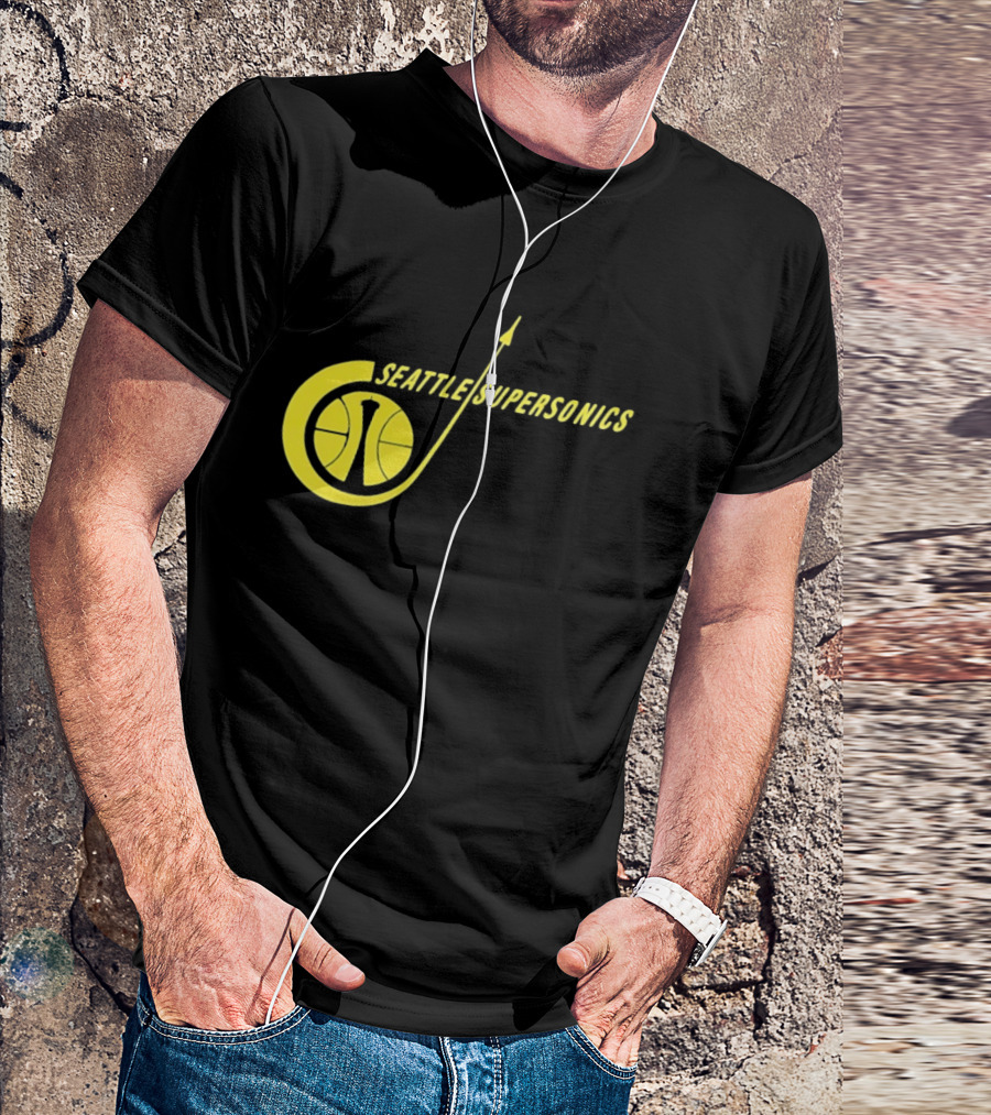 Seattle SuperSonics Basketball Space Needle Icon Yellow T-Shirt