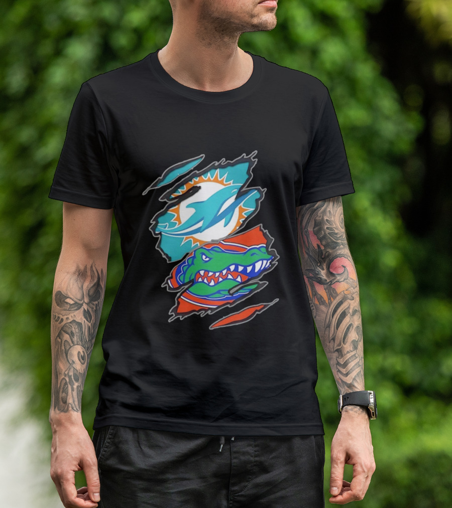 Miami Dolphins Florida Gators Two Teams One Heart Scratch T-Shirt