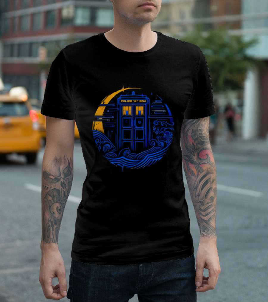 Doctor Who TARDIS Police Box Japanese Wave Sci Fi T-Shirt