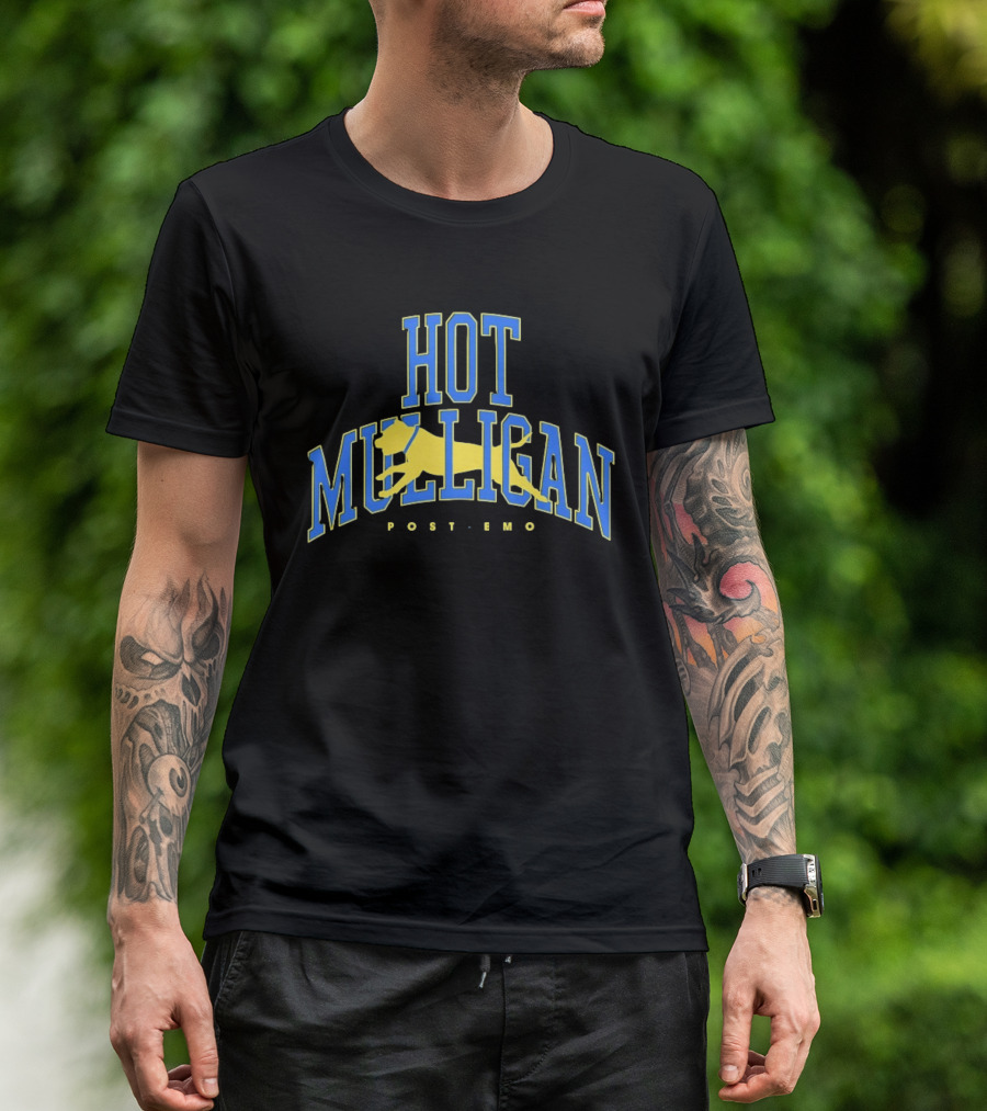 Hot Mulligan Post Emo Dog Graphic With Yellow Canine T-Shirt