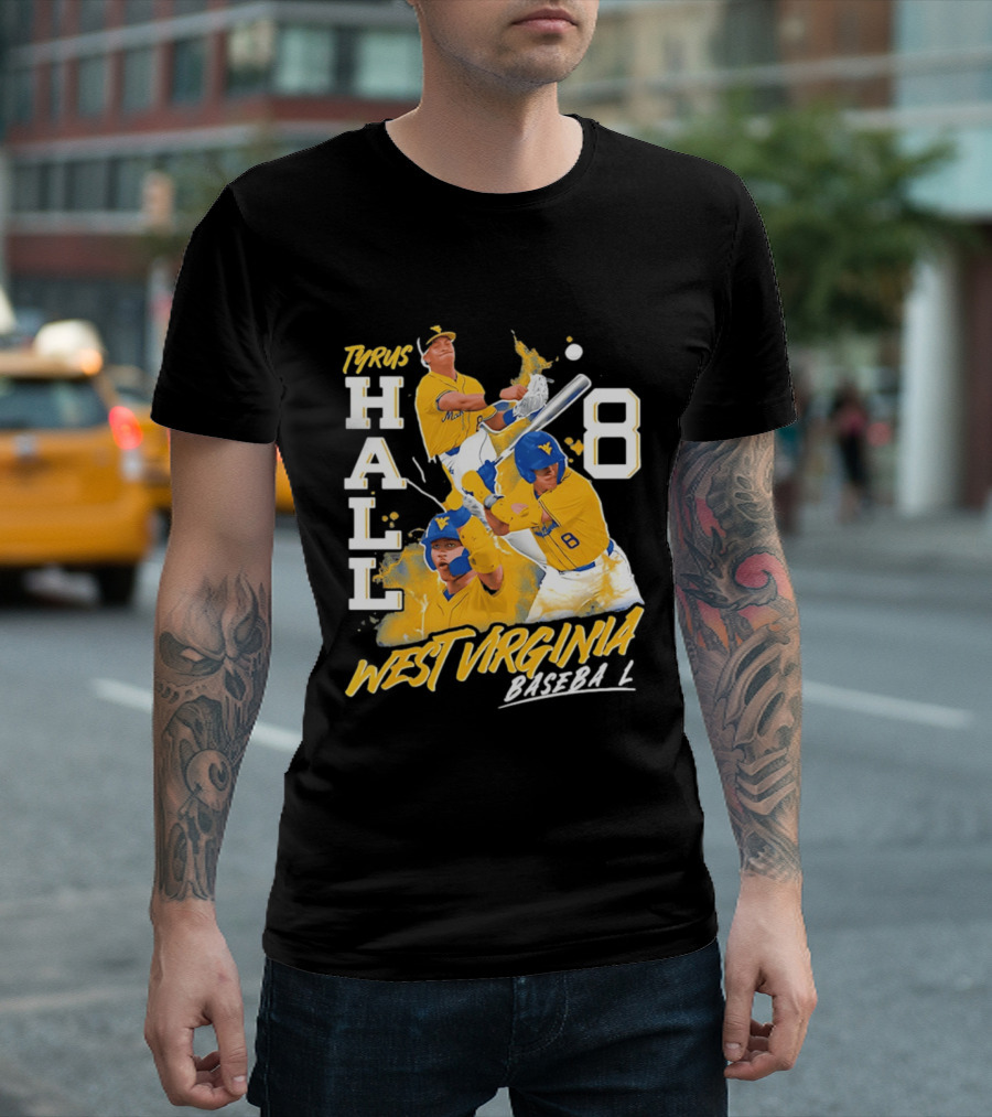 Tyrus Hall 8 West Virginia Baseball Mountaineers T-Shirt