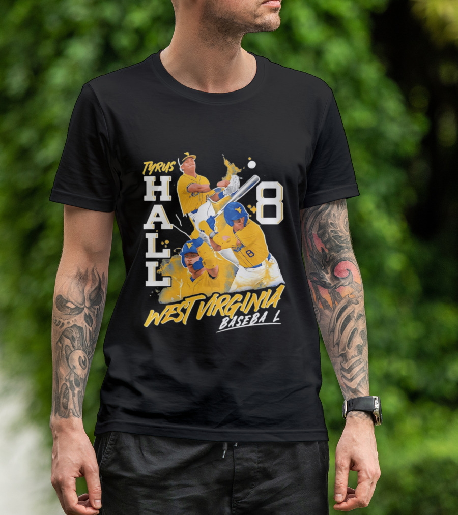 Tyrus Hall 8 West Virginia Baseball Mountaineers T-Shirt