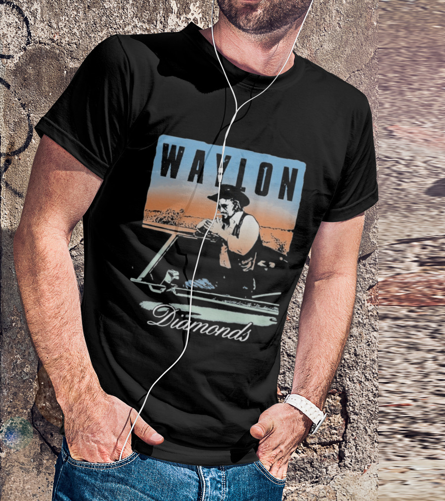 Waylon Jennings Country Music Diamonds Outdoor Scene T-Shirt