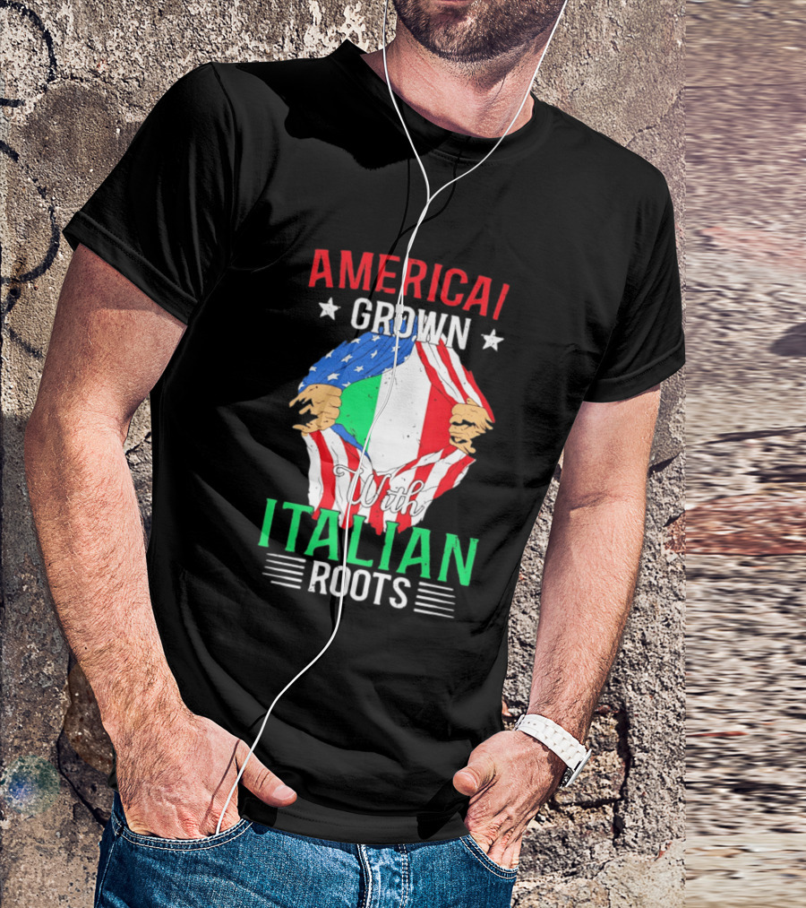 American Grown Italian Roots Flag Inside Patriotic Heritage T-Shirt