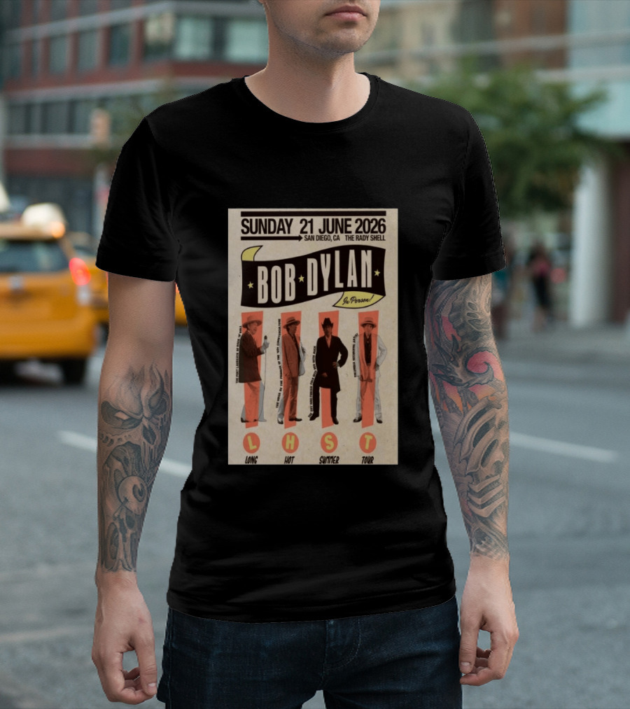 Bob Dylan In Person San Diego The Rady Shell 21 June 2026 Long Hot Summer Tour T-Shirt