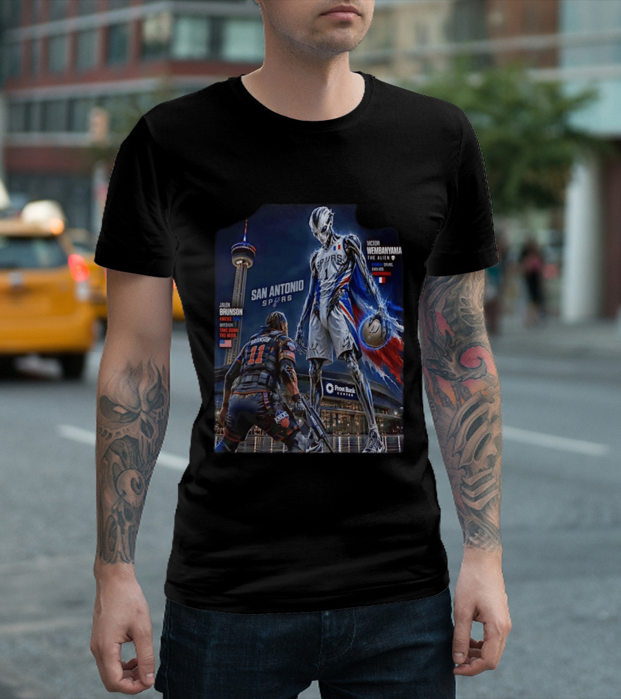 Jalen Brunson Knicks Battle Victor Wembanyama Alien Spurs Showdown San Antonio T-Shirt