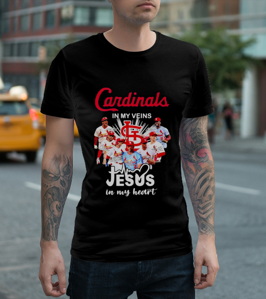 St Louis Cardinals In My Veins Jesus In My Heart Baseball Team Players T-Shirt