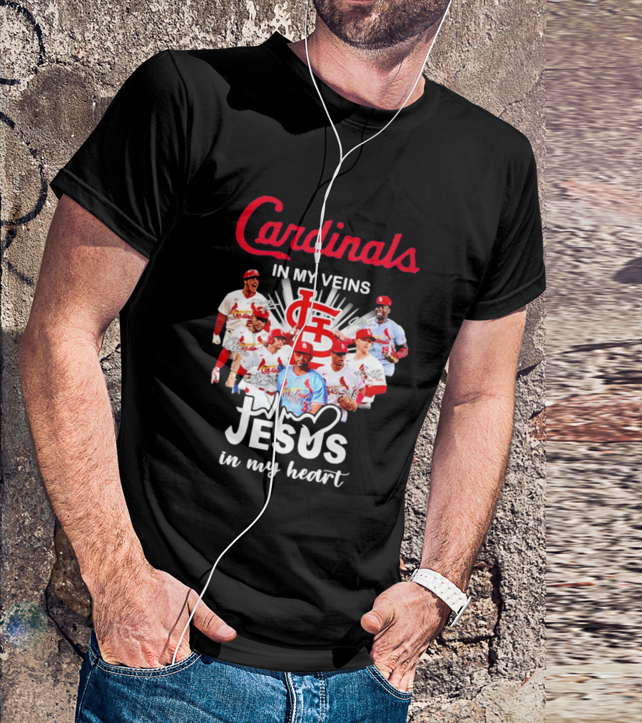 St Louis Cardinals In My Veins Jesus In My Heart Baseball Team Players T-Shirt