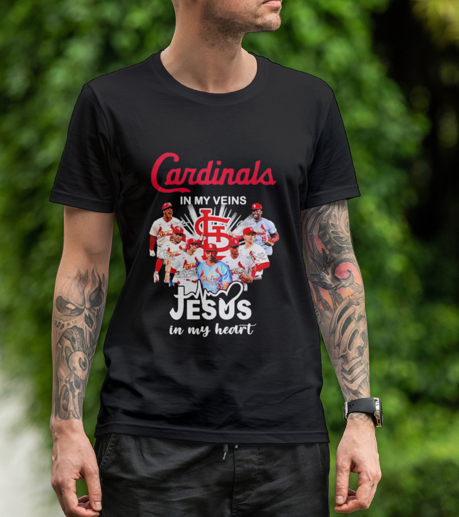 St Louis Cardinals In My Veins Jesus In My Heart Baseball Team Players T-Shirt