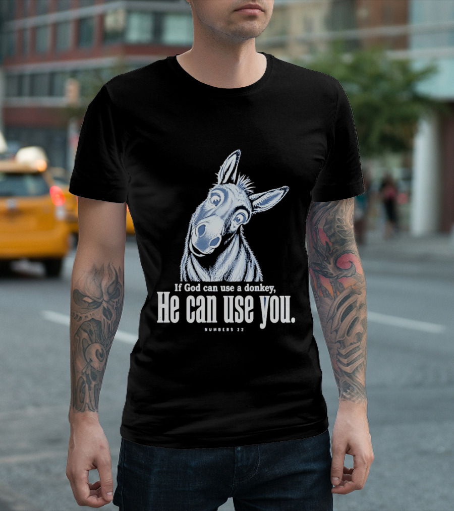 If God Can Use A Donkey He Can Use You Cartoon Donkey Numbers 22 T-Shirt