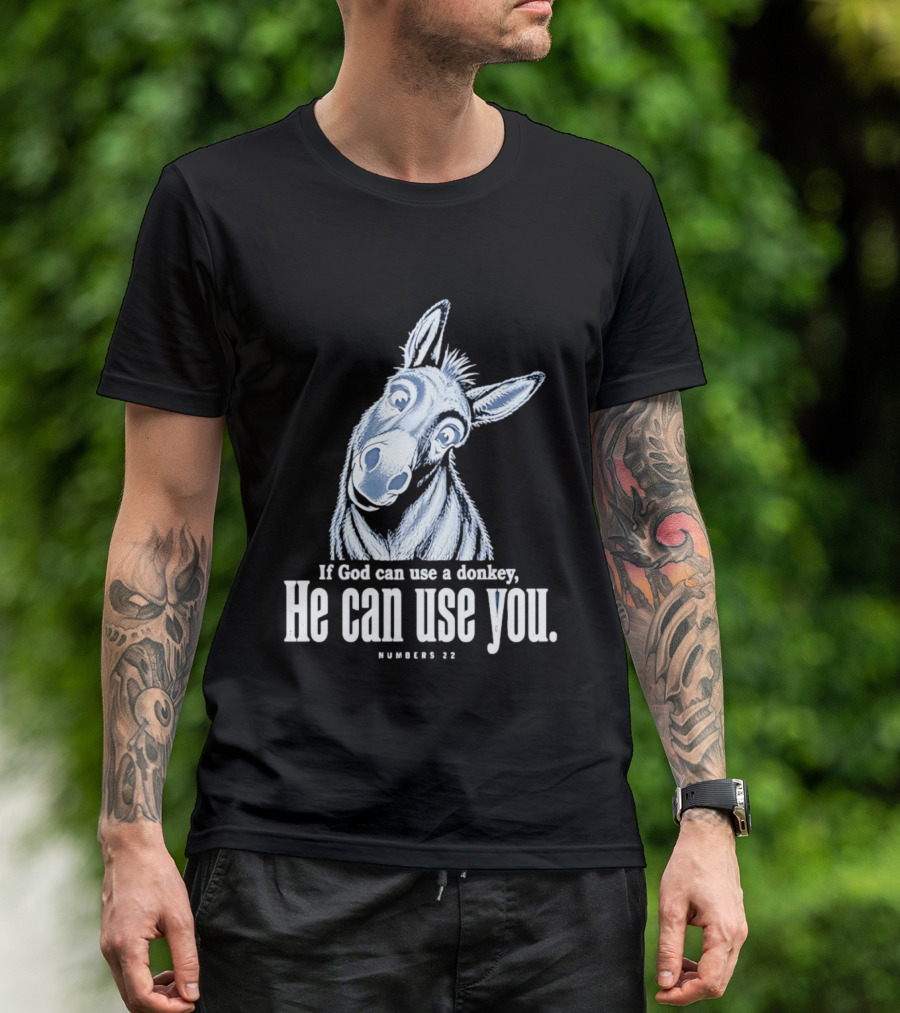 If God Can Use A Donkey He Can Use You Cartoon Donkey Numbers 22 T-Shirt