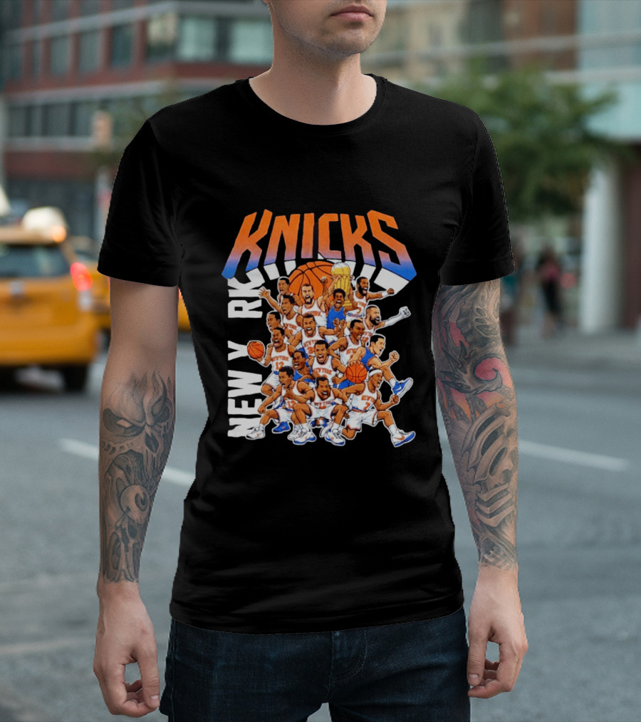 New York Knicks Cartoon Players 2026 Basketball Team Fun T-Shirt