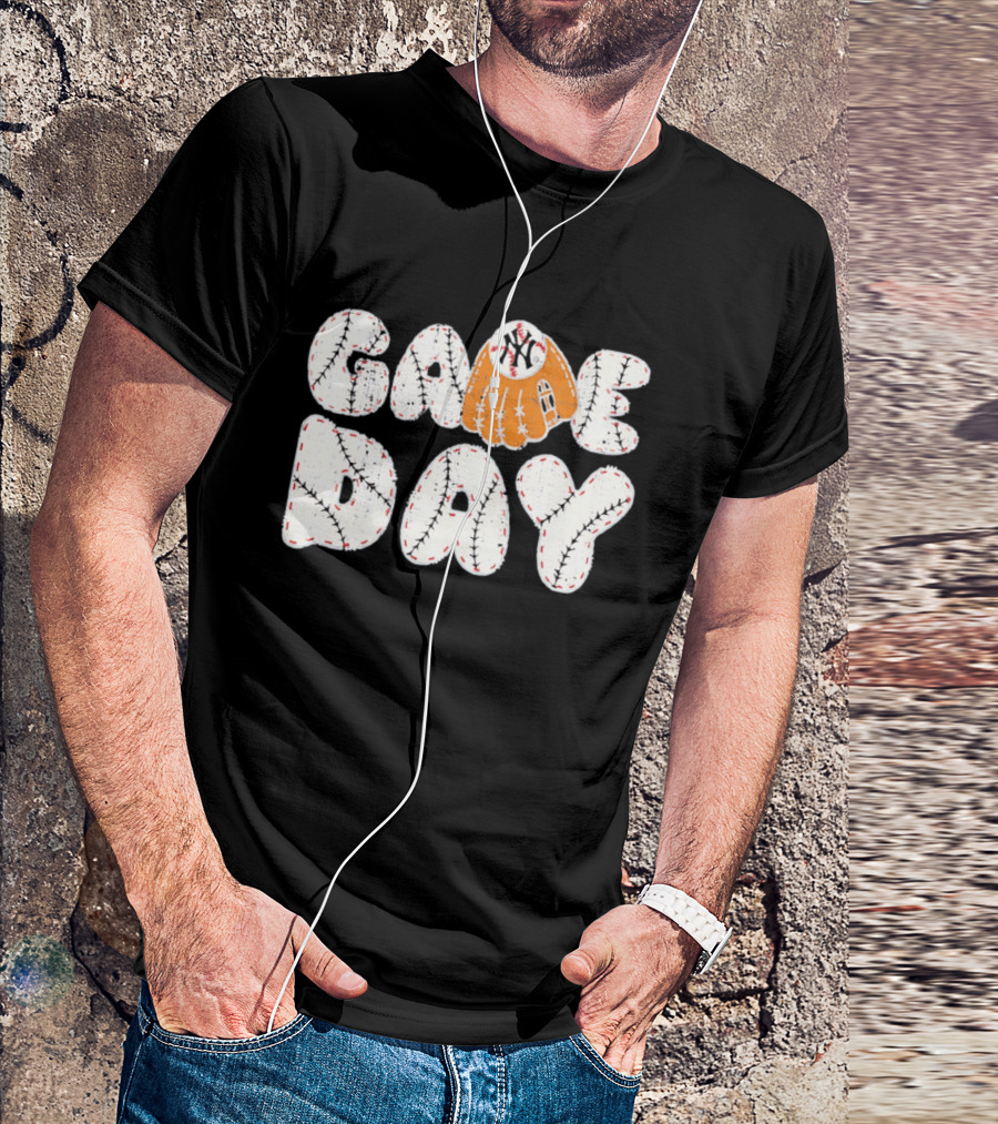 New York Yankees Game Day Baseball MLB NYY Glove And Ball Stitching T-Shirt