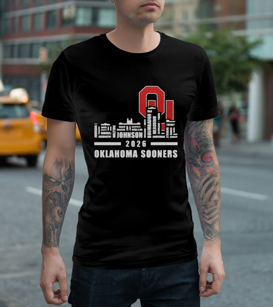 Oklahoma Sooners 2026 Johnson City Skyline Player Name T-Shirt