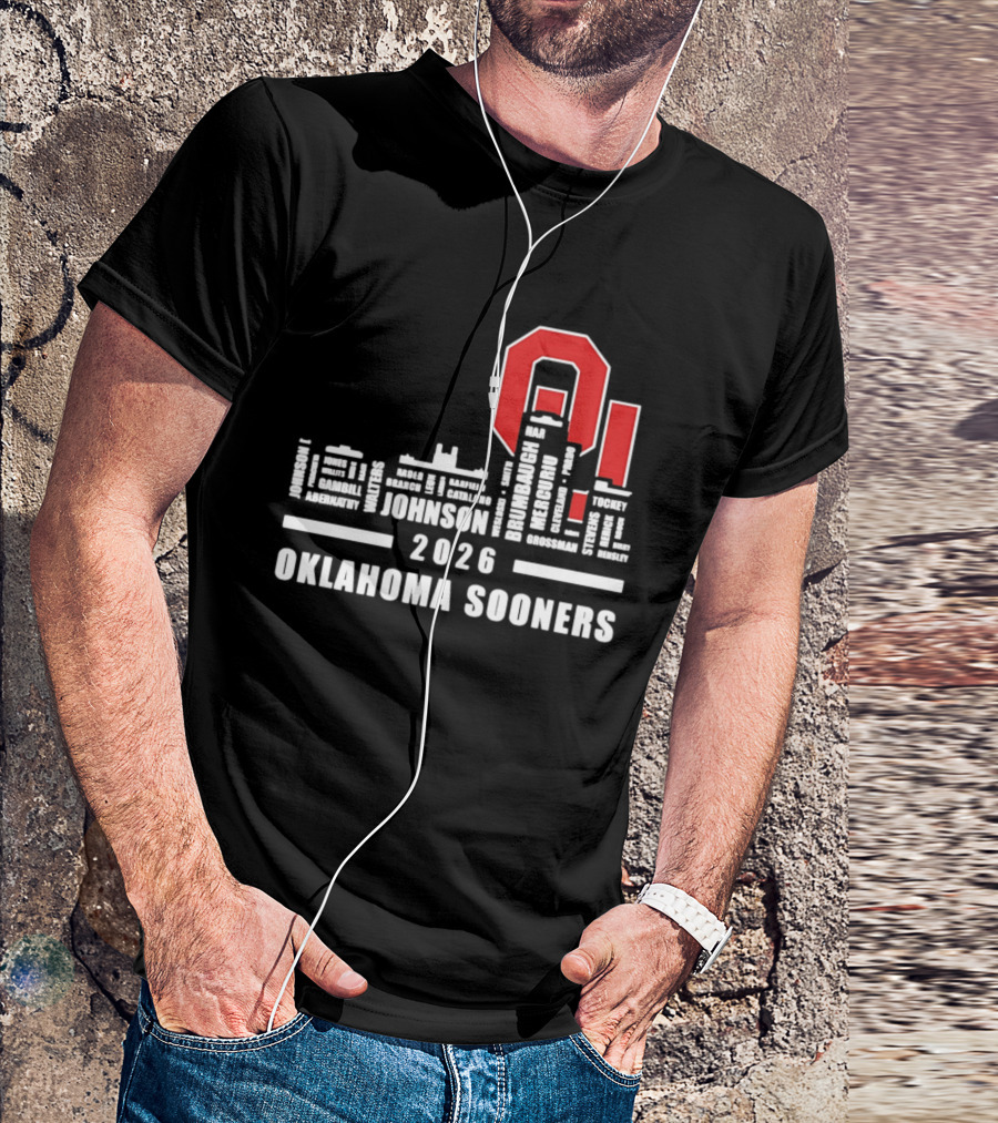 Oklahoma Sooners 2026 Johnson City Skyline Player Name T-Shirt