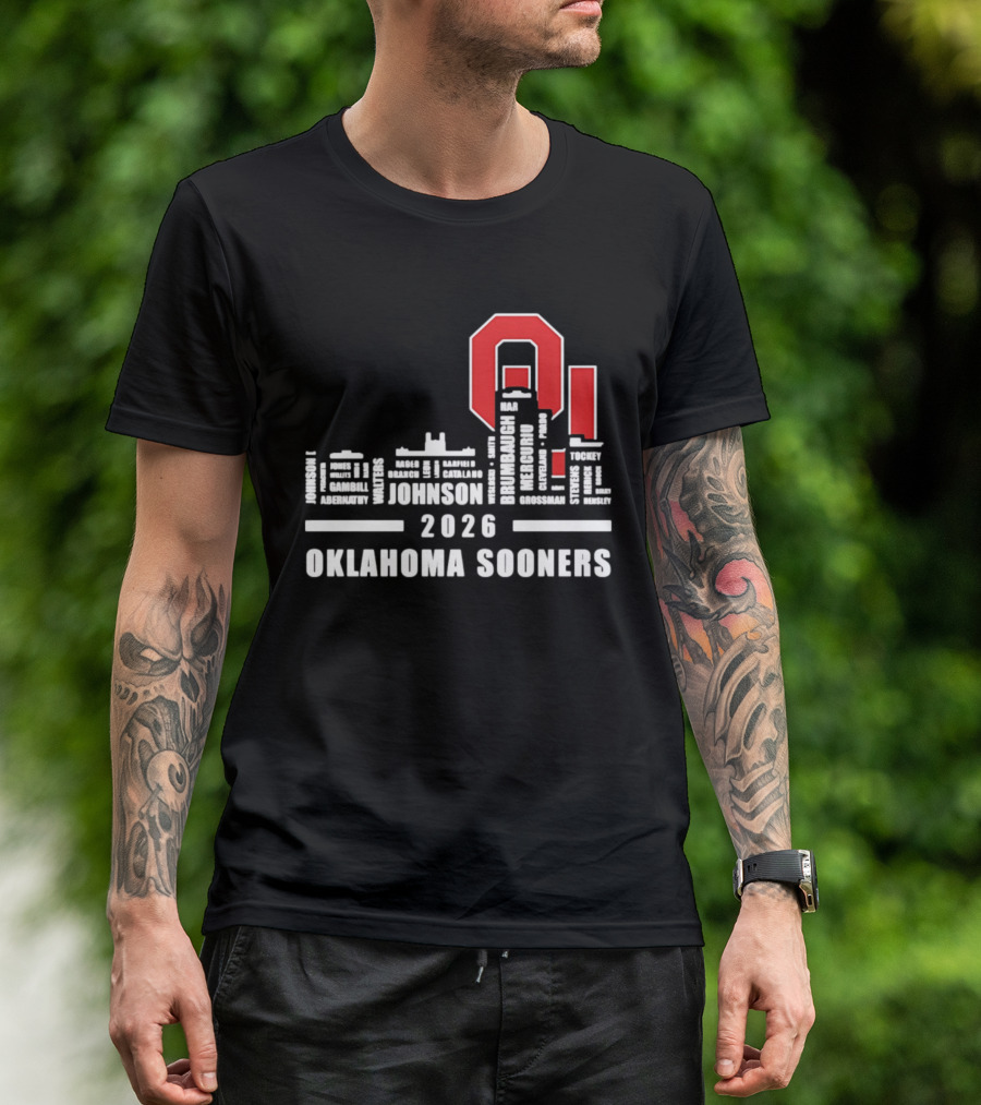 Oklahoma Sooners 2026 Johnson City Skyline Player Name T-Shirt