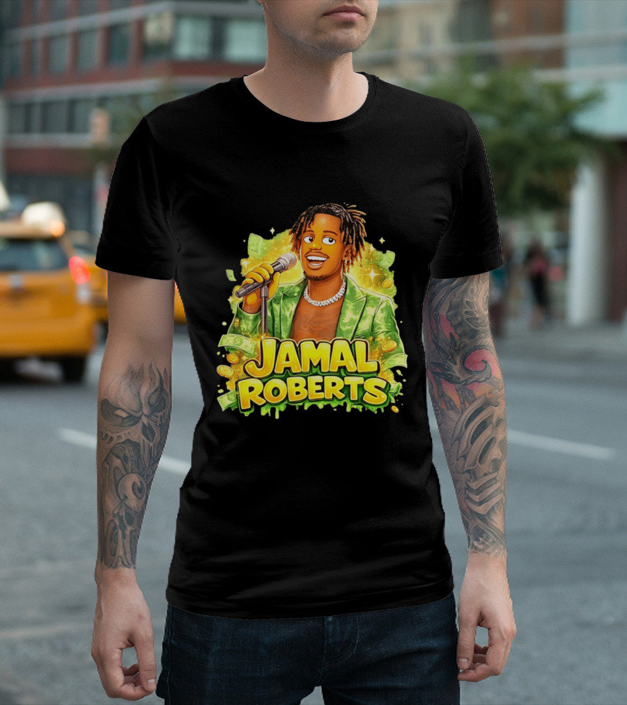Jamal Roberts 2025 American Idol Winner Illustrated Mic Holding Dollar Sign T-Shirt