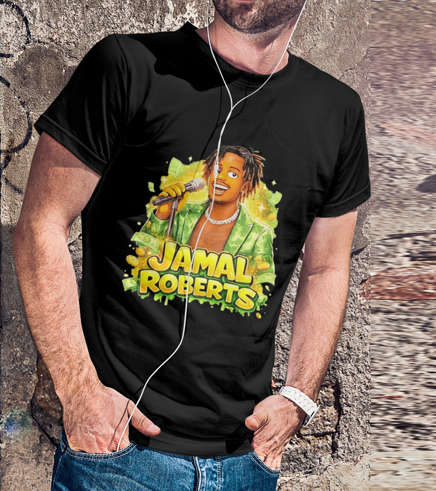 Jamal Roberts 2025 American Idol Winner Illustrated Mic Holding Dollar Sign T-Shirt