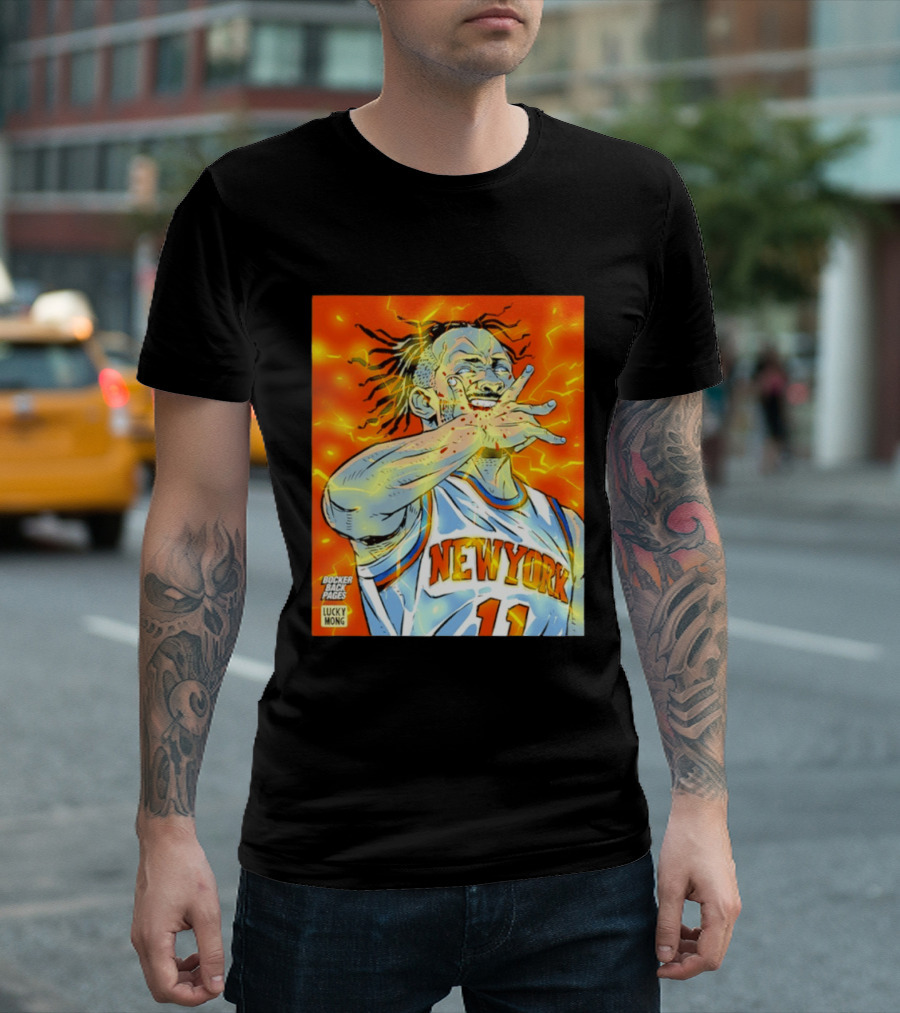 New York Knicks Jalen Brunson Comic Bite By Bocker Back Pages Lucky Mong T-Shirt