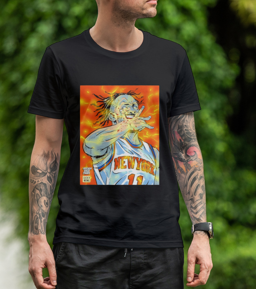 New York Knicks Jalen Brunson Comic Bite By Bocker Back Pages Lucky Mong T-Shirt