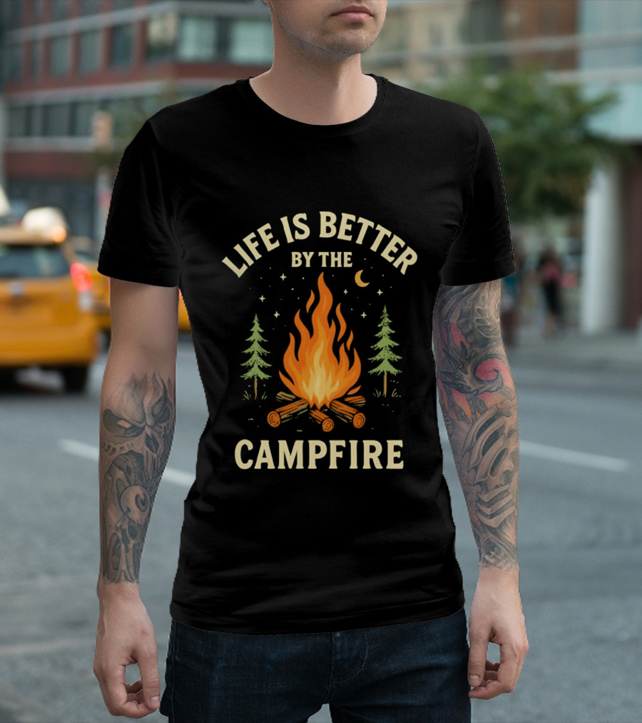 Life Is Better By The Campfire With Trees And Moon T-Shirt