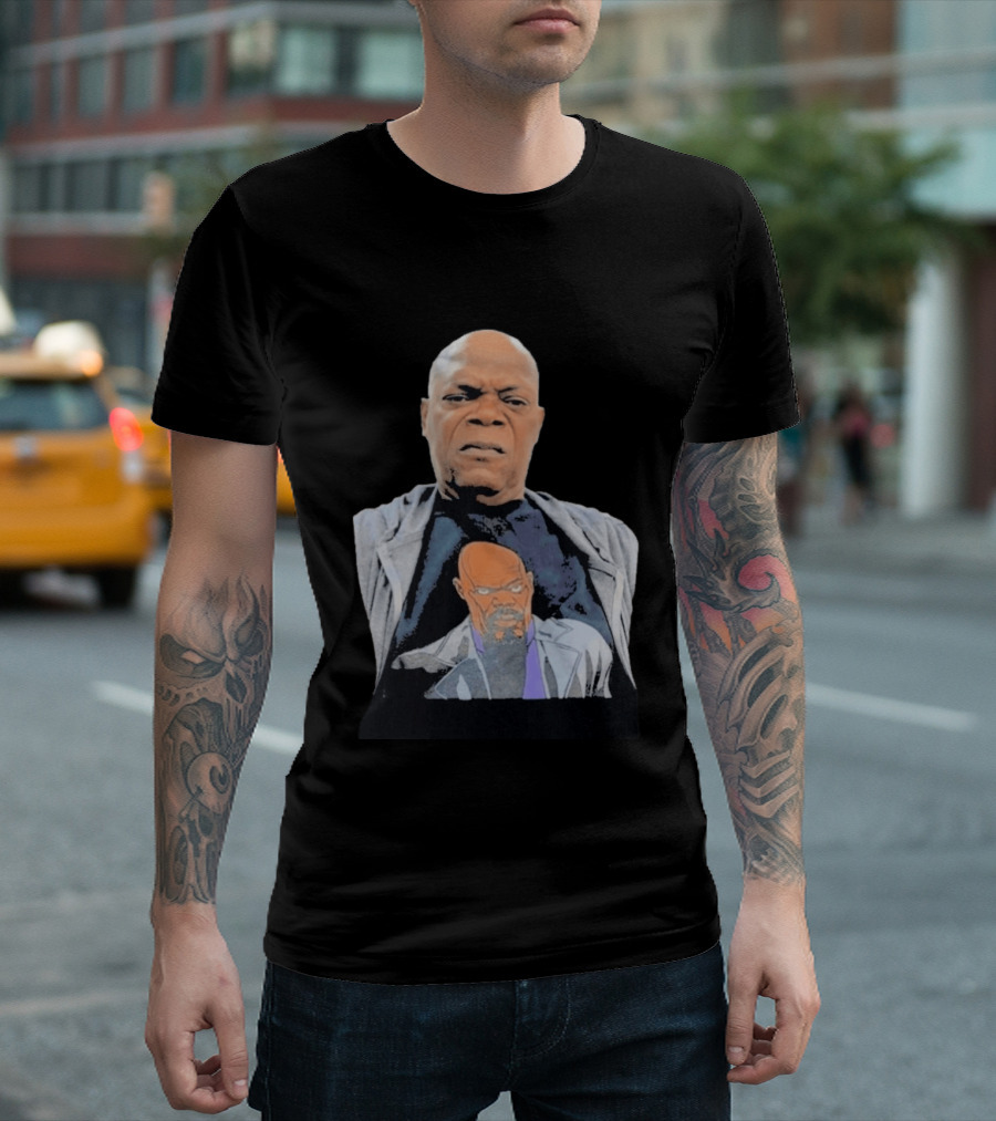 Samuel L. Jackson Wearing Himself On T-Shirt