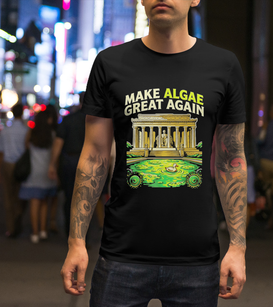Make Algae Great Again Greek Temple Duck Pond Political Satire T-Shirt