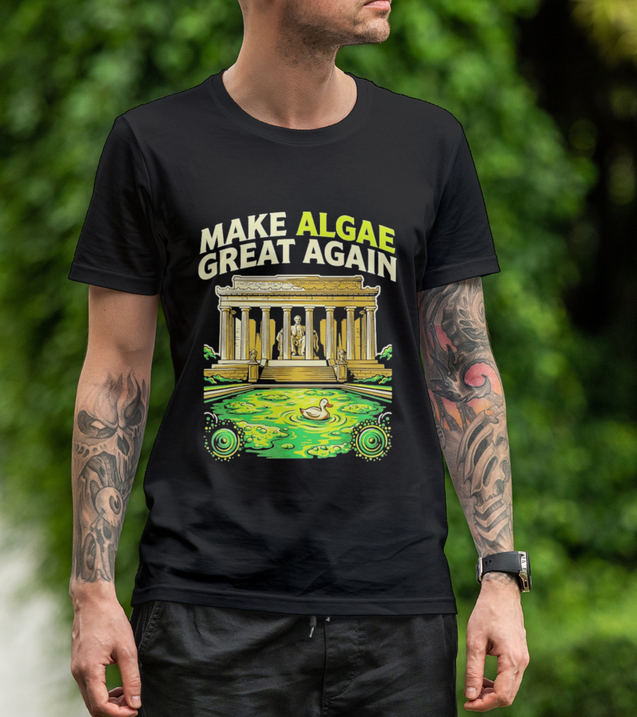 Make Algae Great Again Greek Temple Duck Pond Political Satire T-Shirt
