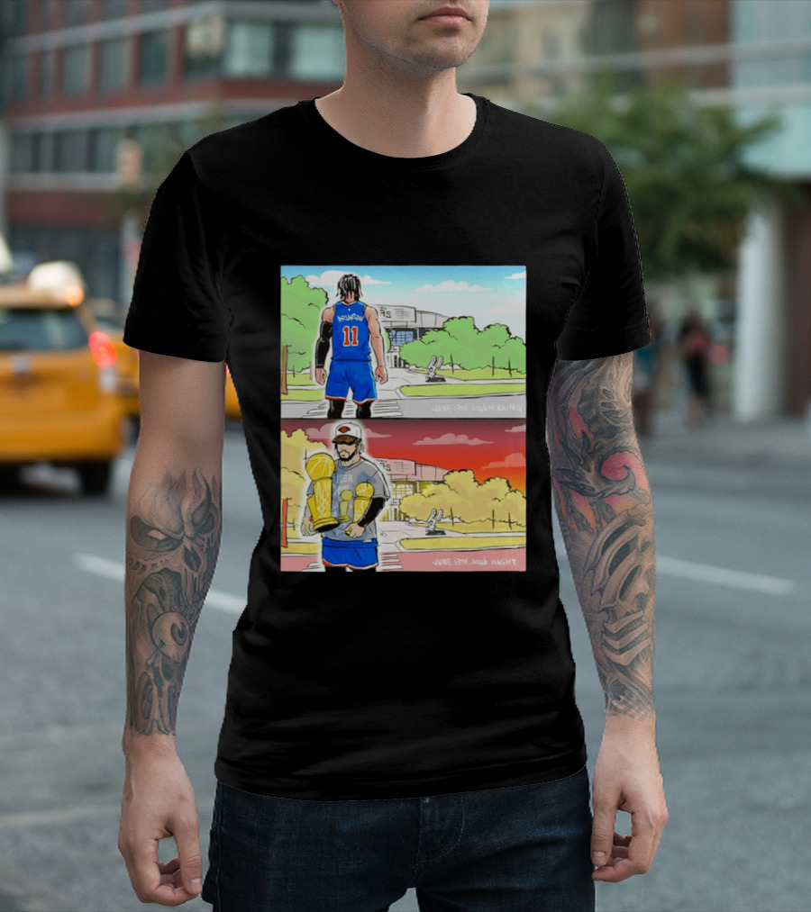 Maki Brunson NY Knicks Jalen Brunson NBA Champs June 13th Morning Night Trophy Comic T-Shirt