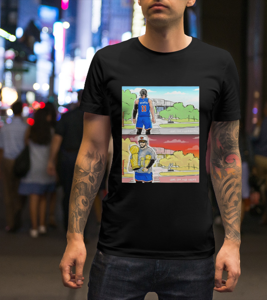 Maki Brunson NY Knicks Jalen Brunson NBA Champs June 13th Morning Night Trophy Comic T-Shirt
