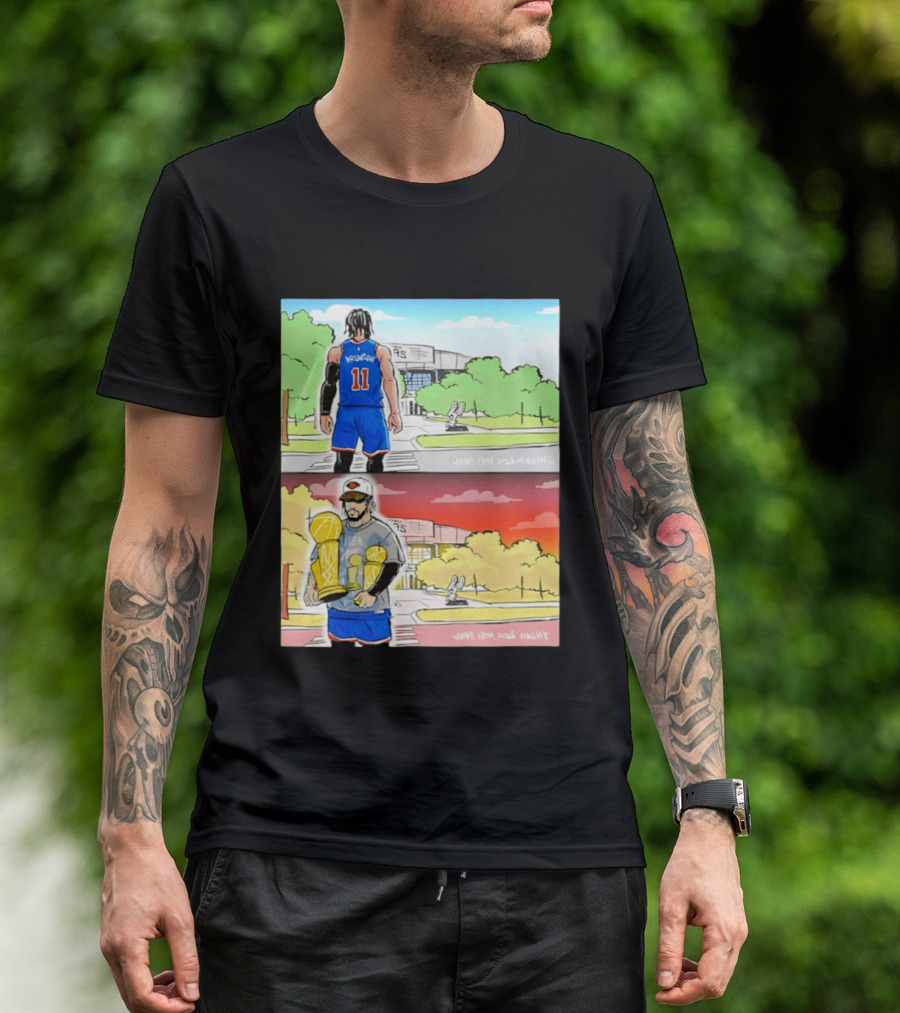 Maki Brunson NY Knicks Jalen Brunson NBA Champs June 13th Morning Night Trophy Comic T-Shirt