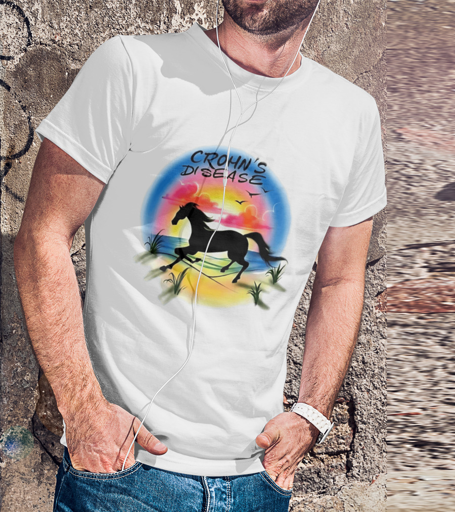 Crohn's Disease Horse Silhouette Beach Sunset Scene T-Shirt
