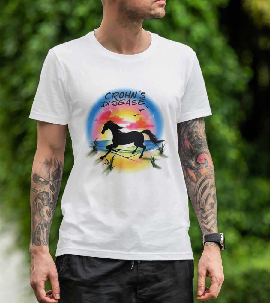 Crohn's Disease Horse Silhouette Beach Sunset Scene T-Shirt