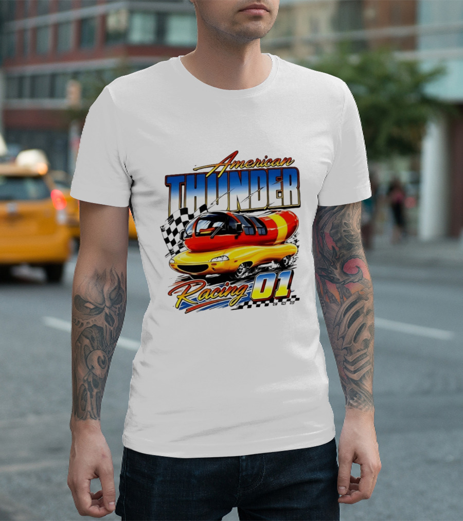 Oscar Mayer American Thunder Racing 01 Car Checkered Flag T-Shirt
