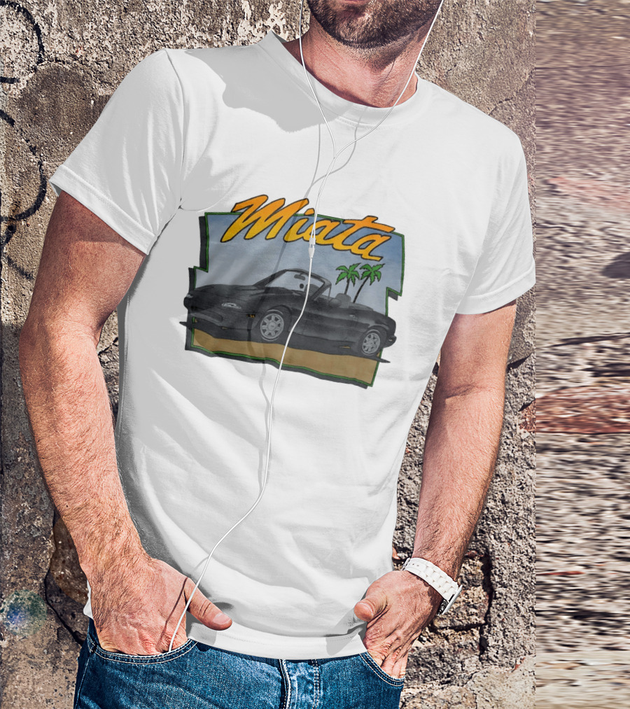 Miata Mazda NA Roadster Convertible With Palm Trees Beach Scene T-Shirt