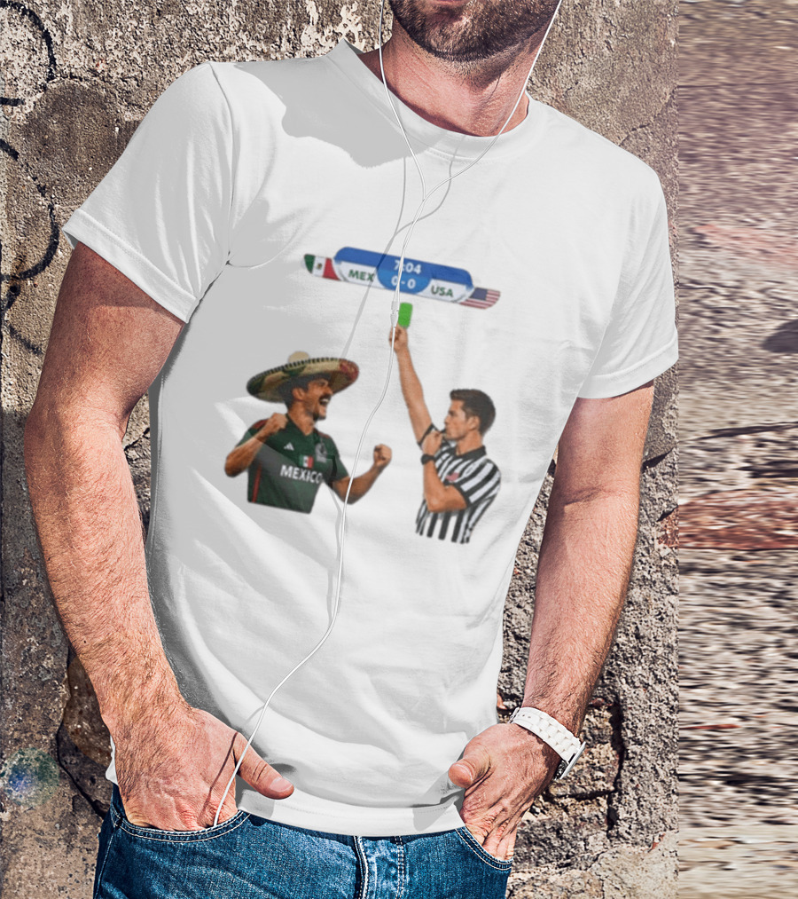 Mexico USA Soccer Rivalry Green Card Referee Moment T-Shirt