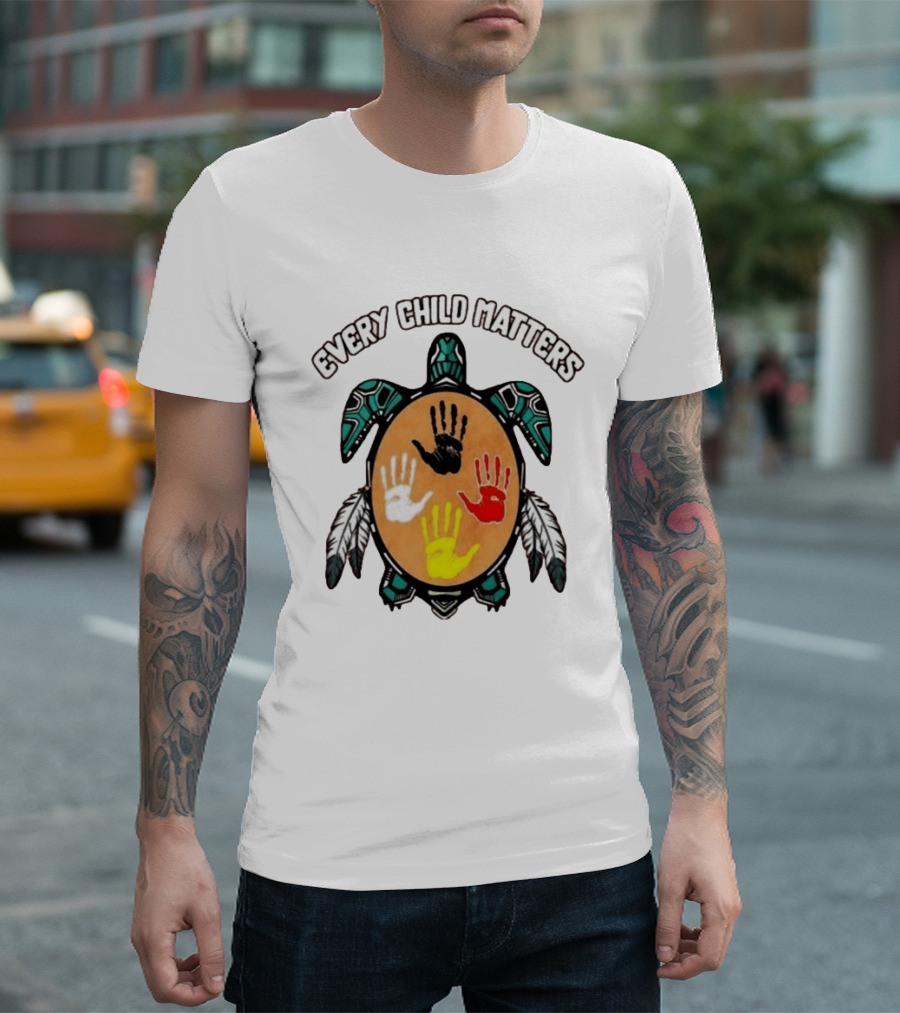 Every Child Matters Turtle Handprint Feather Symbol Empowerment T-Shirt