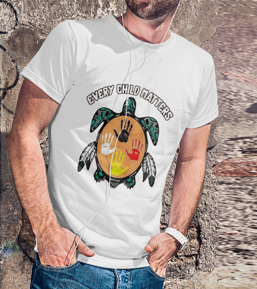 Every Child Matters Turtle Handprint Feather Symbol Empowerment T-Shirt