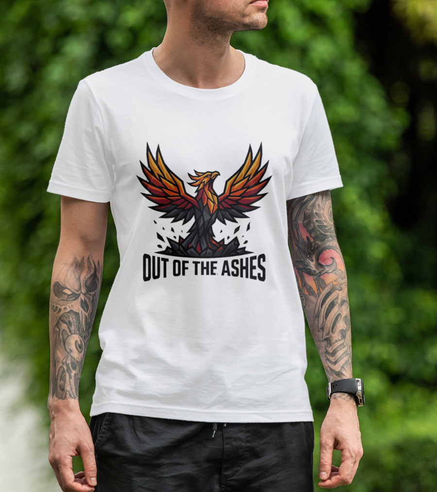 Phoenix Rising Out Of The Ashes Geometric Mythical Bird Fiery Wings T-Shirt