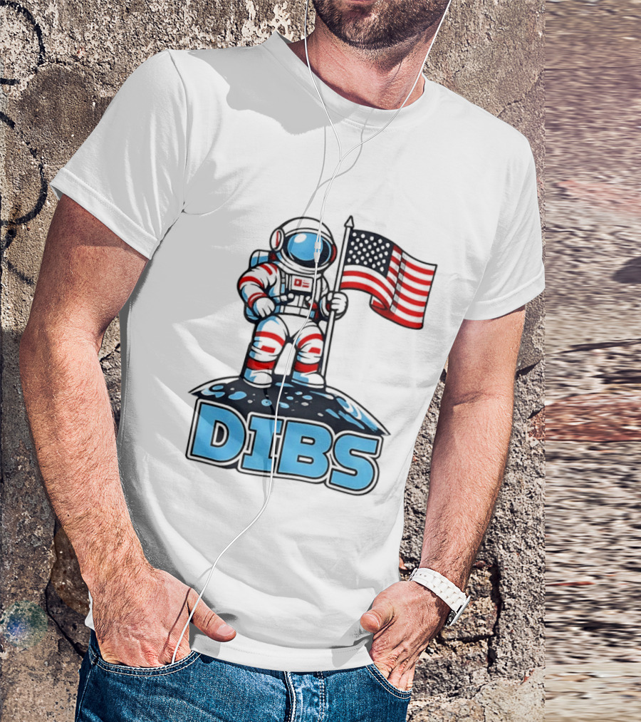 USA Dibs On The Moon Astronaut Space American Flag T-Shirt